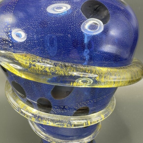 2001 Cliff Goodman Art Glass Vase Vessel Spiral Cobalt Blue Gold Specks Signed - Picture 11 of 16